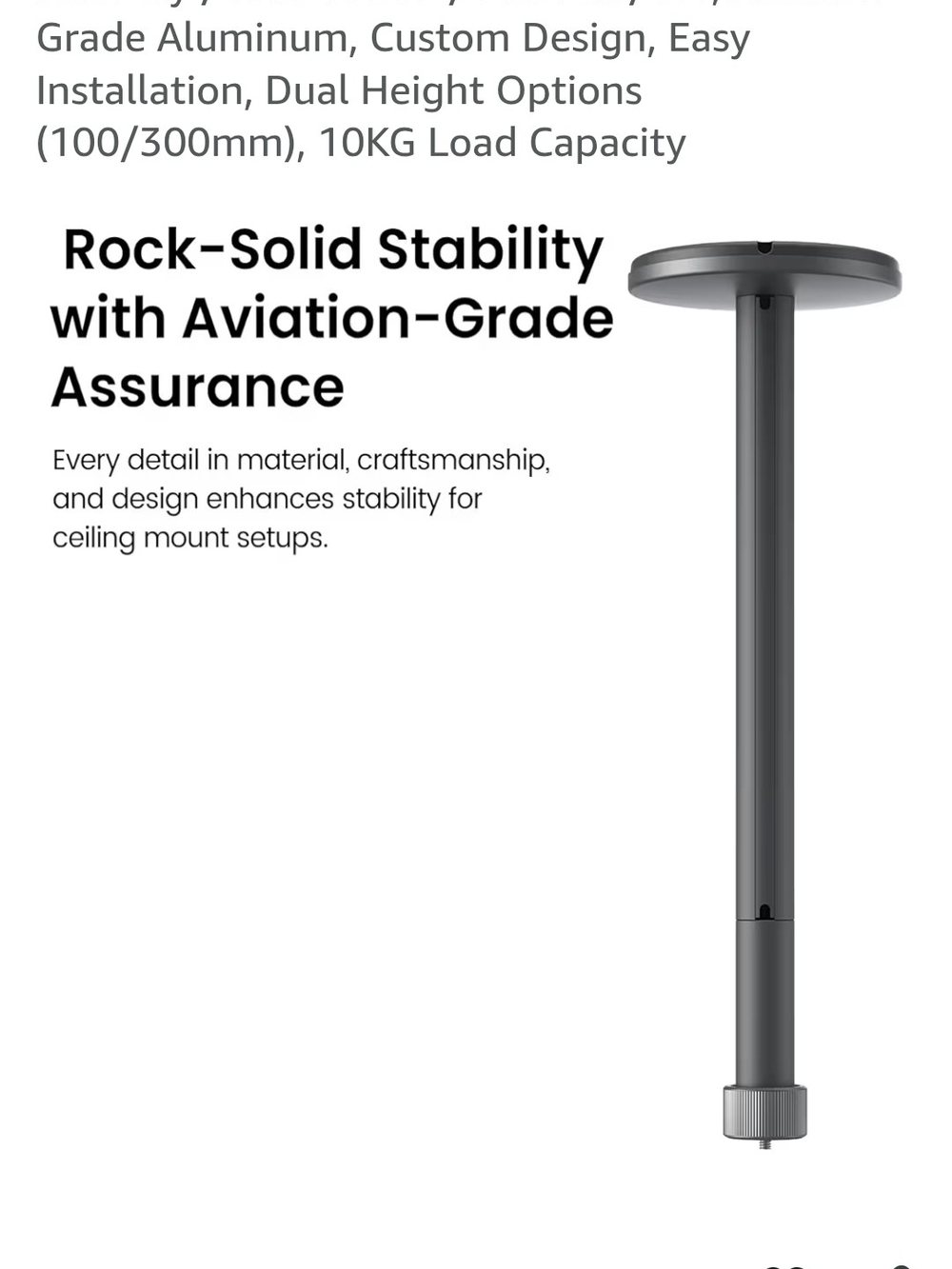 Ceiling Mount Pole for Overhead Video Displays - Black